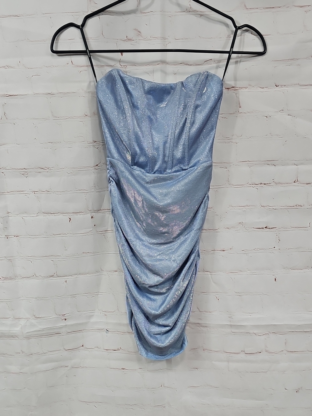 Forever 21 Iridescent Light Blue Strapless Ruched Mini Dress